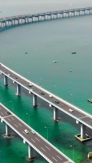 航拍大连地标跨海大桥海岸线17秒视频