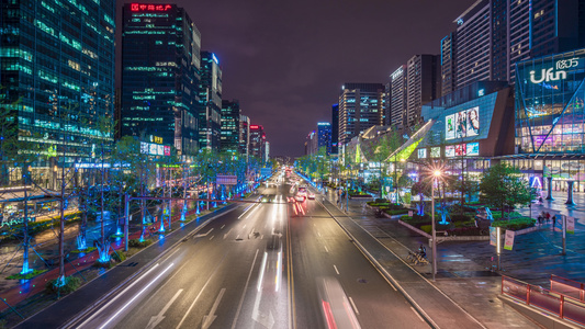 8k 延时成都夜景cbd车流视频