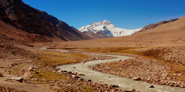 8K实拍航拍西藏珠穆朗玛峰冰川融化河流雪山视频