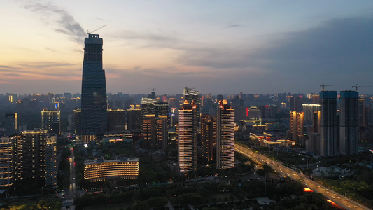 航拍风光城市夕阳晚霞天空繁华都市夜景城市素材视频