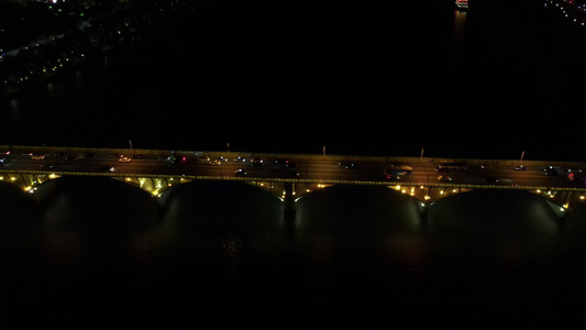 湖南长沙橘子洲大桥夜景交通航拍视频