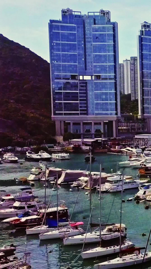 冷色调香港游船码头天际线17秒视频