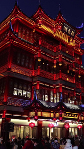 上海豫园春节夜晚街道人流视频