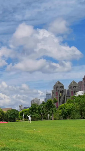 都市休闲生活方式假期在公园放风筝城市生活视频