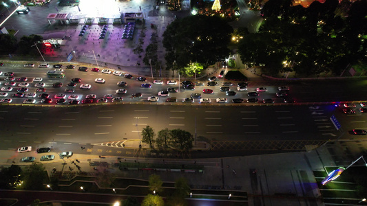 航拍夜晚城市街景视频