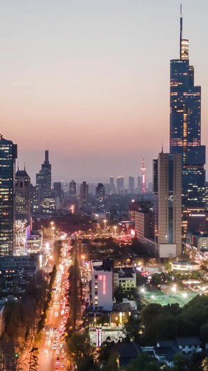 航拍南京地标紫峰大厦电视总台夜景延时摄影江苏电视总台12秒视频