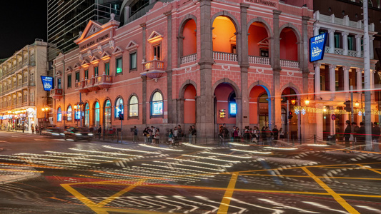 4k澳门街景车水马龙夜景延时视频