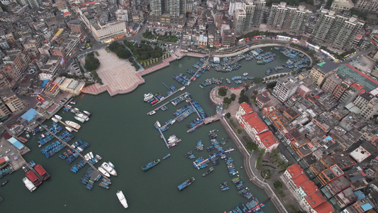 海湾渔港航拍视频