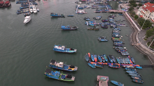 海湾渔港航拍视频