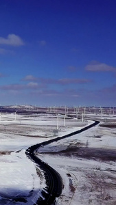 内蒙雪天公路蓝天白云视频