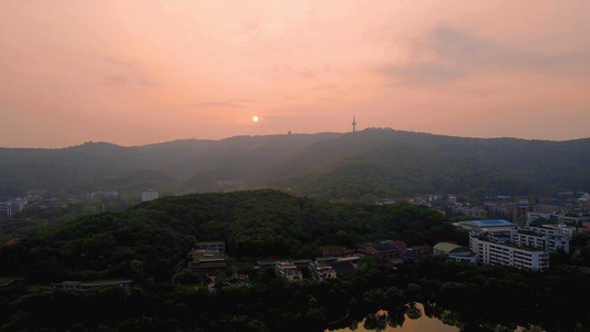 4K航拍长沙岳麓山景区日落视频