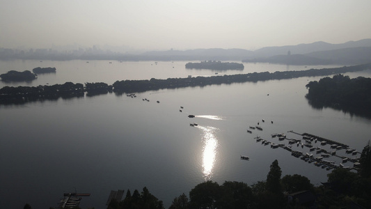 4K航拍杭州西湖清晨风景视频