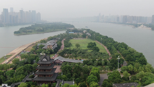 航拍湖南长沙湘江橘子洲景区[巴溪洲]视频