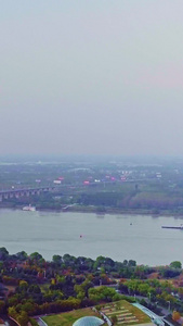 长江大桥天际线航拍地平线视频