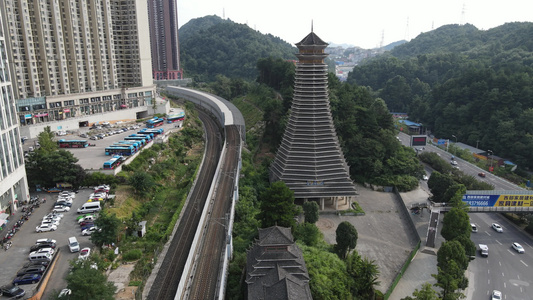 贵州侗族少数民族风雨桥鼓楼特色建筑航拍视频视频