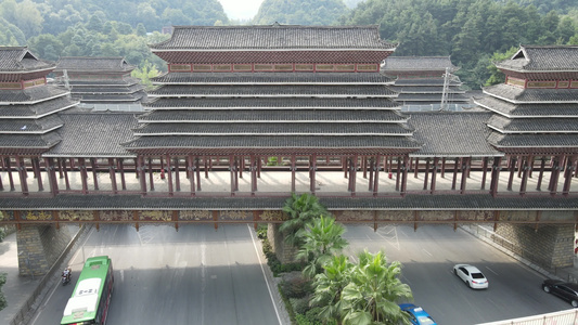 贵州侗族少数民族风雨桥鼓楼特色建筑航拍视频视频