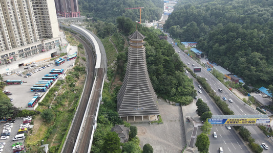 贵州侗族少数民族风雨桥鼓楼特色建筑航拍视频视频