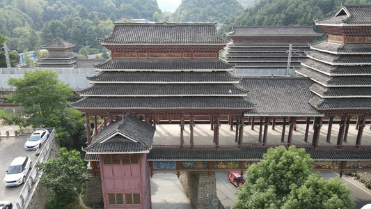 贵州侗族少数民族风雨桥鼓楼特色建筑航拍视频视频