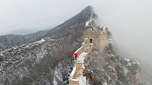 冬季雪景长城大气震撼场景视频