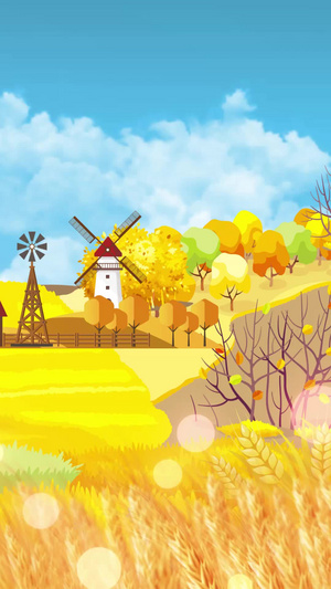 秋季丰收背景视频金色麦子20秒视频