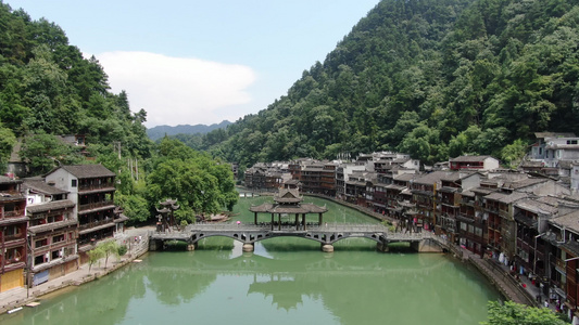 湖南湘西凤凰古城旅游景点航拍视频视频