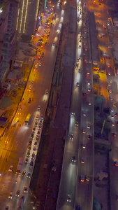 夜晚工地航拍城市夜景视频