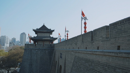 西安城墙实拍素材视频