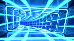 蓝色霓虹灯光隧道穿梭迷幻三维场景循环动画66秒视频