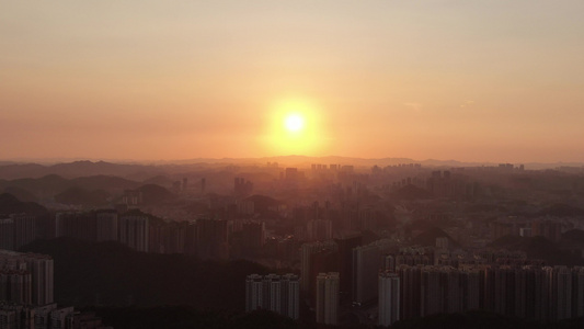 城市日落晚霞夕阳航拍视频