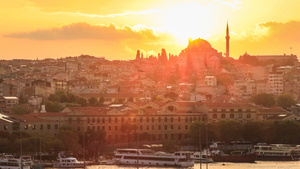 伊斯坦布尔城市日落余晖下的清真寺实拍视频合集87秒视频