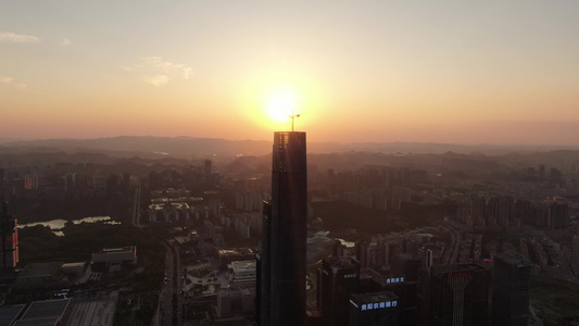 城市日落晚霞夕阳航拍视频