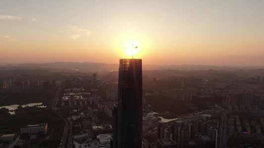 城市日落晚霞夕阳航拍视频