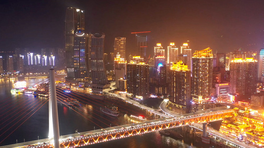 重庆千厮门大桥夜景航拍延时视频