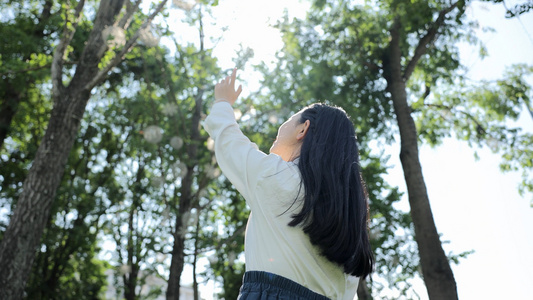 4K实拍森系女孩触摸阳光视频素材视频