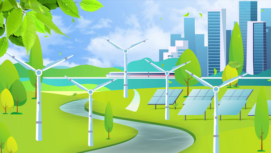 4K卡通城市环保风力发电视频素材视频