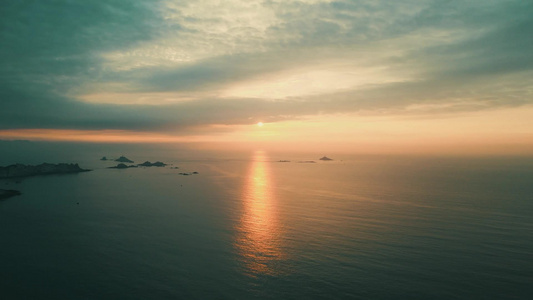 大海日出日落海洋沙滩航拍视频