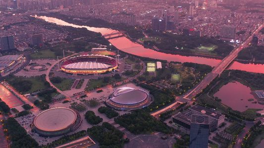 浙江义乌城市地标晚霞夜景风光4K航拍 视频