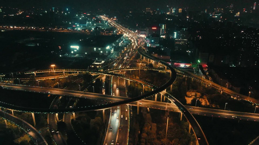 城市高架桥夜景交通航拍 视频