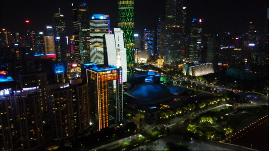 4k高清航拍广州珠江新城CBD城市夜景繁华都市视频