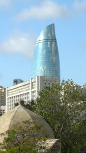 阿塞拜疆首都巴库城市地标延时现代建筑视频