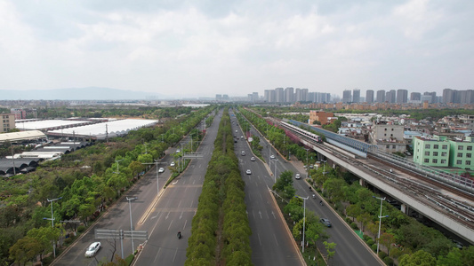 云南昆明城市交通轨道交通地铁航拍 视频