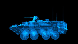 4K三维透明通道全息装甲战车素材10秒视频