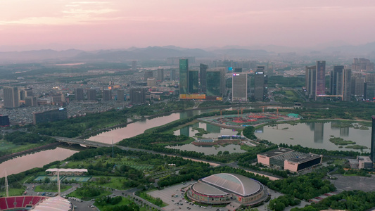 义乌城市地标建筑风光大场景4K航拍视频