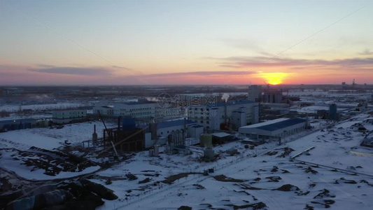 工业园区冬季夕阳视频