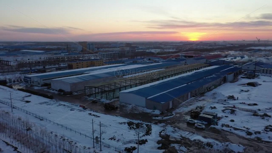 工业园区冬季夕阳视频