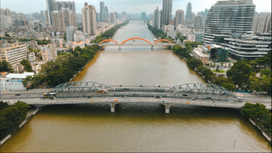 4k高清广州珠江上的海珠大桥交通69秒视频