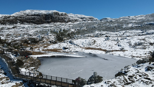 云南轿子雪山风景区冬日雪景航拍视频