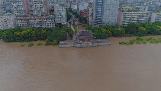 自然灾害城市洪水航拍视频