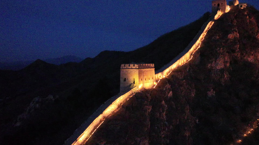 夜游长城夜景长城夜间的长城晚上的长城视频