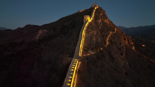 夜游长城夜景长城夜间的长城晚上的长城视频